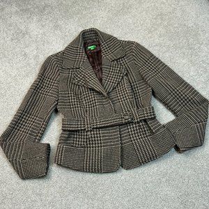United Colors of Benetton Houndstooth Heavy Belted Blazer Jacket US 6    - Y1767